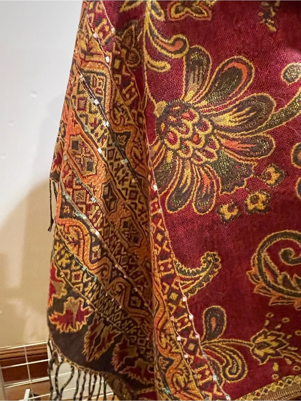 Pashmina, Burgundy, Brown & Gold, Lightweight Warmth, 26